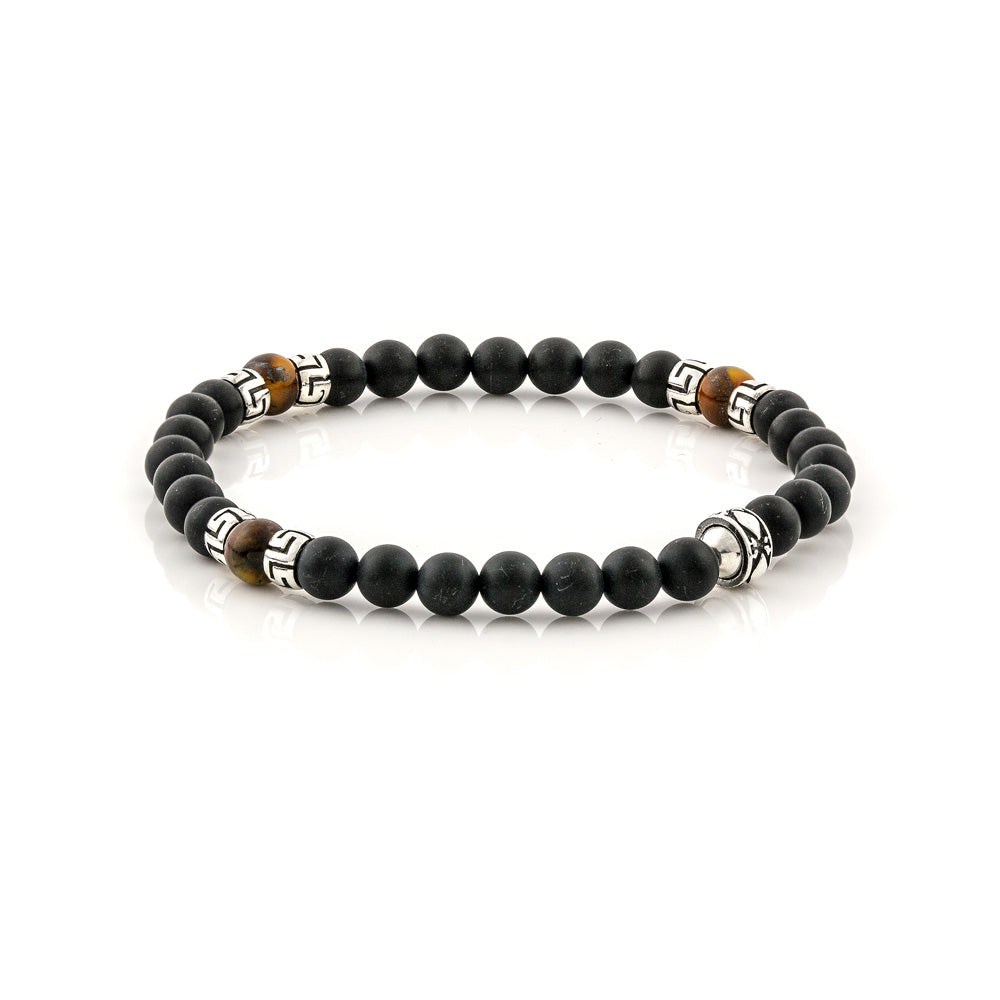 Βραχιόλι με Black Onyx και Jasper χάντρες και ασημένιο σχέδιο μαιάνδρου