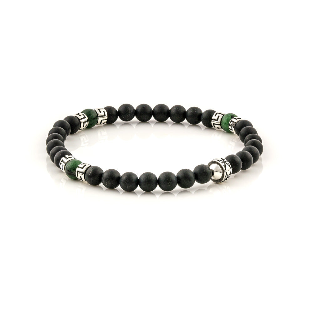 Βραχιόλι με Black Onyx και Hematite χάντρες και ασημένιο σχέδιο μαιάνδρου