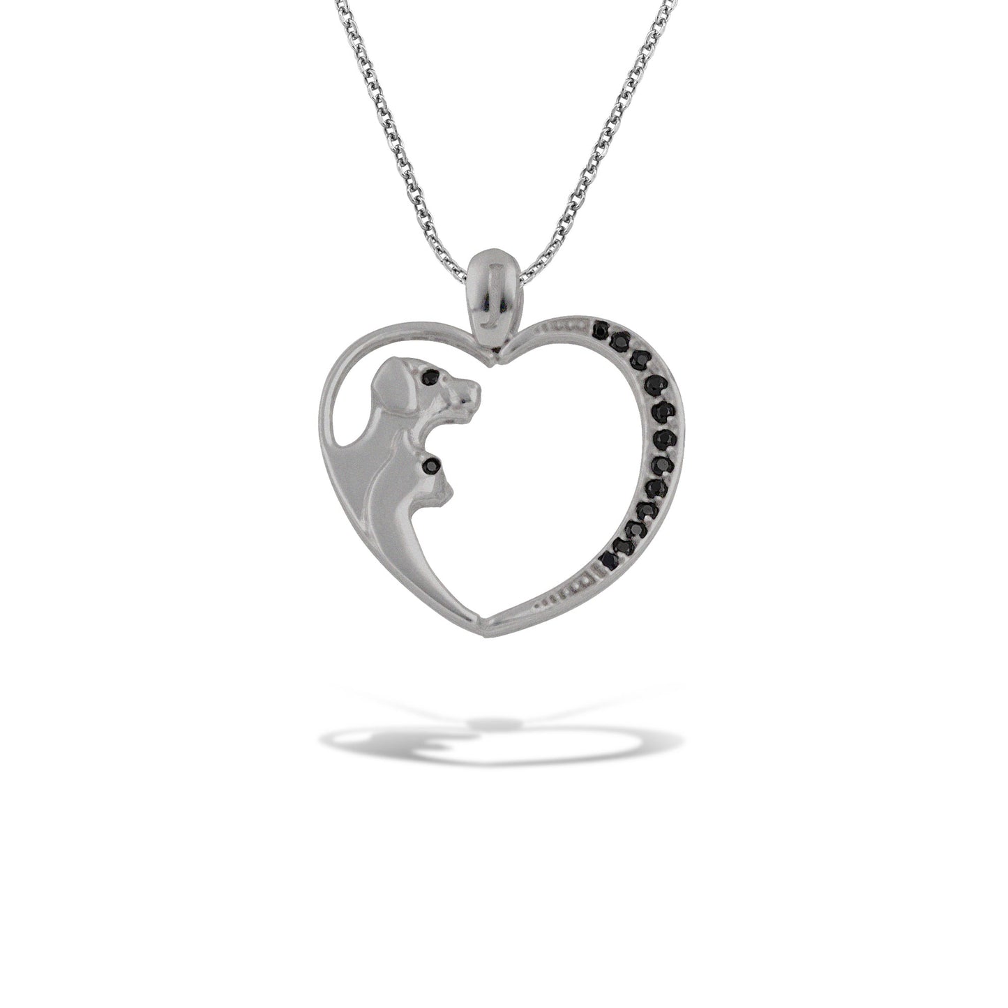 Λευκόχρυσο μενταγιόν Γατάκι με Σκυλάκι μέσα σε Καρδιά