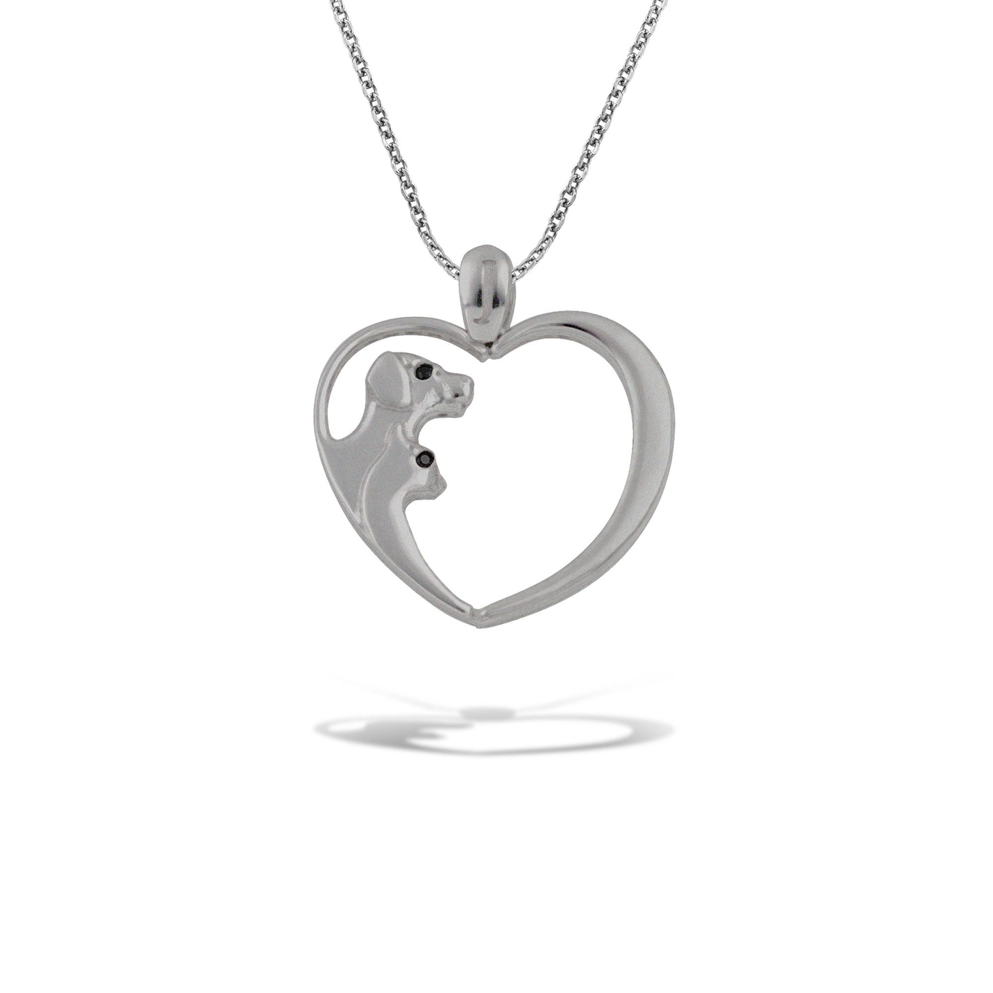 Λευκόχρυσο μενταγιόν Γατάκι με Σκυλάκι μέσα σε Καρδιά