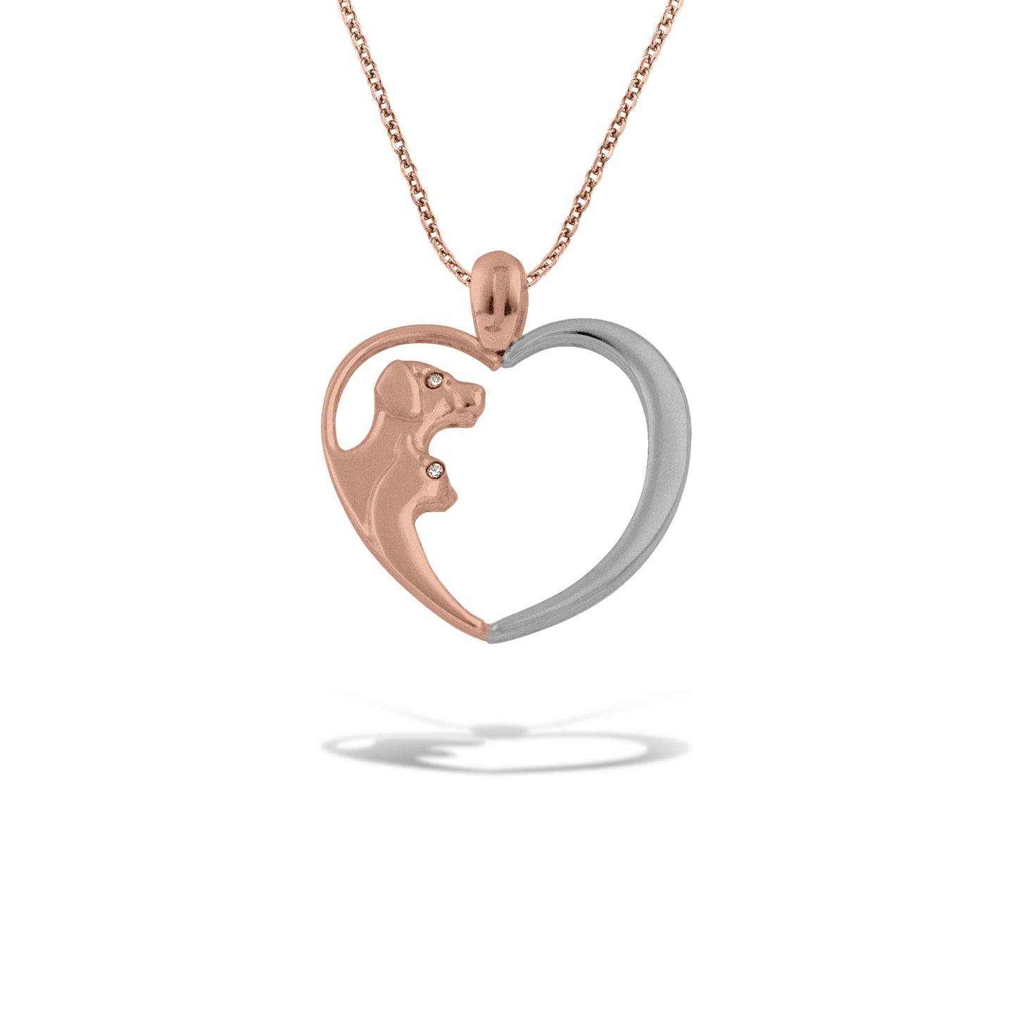 Δίχρωμο χρυσό μενταγιόν Γατάκι με Σκυλάκι μέσα σε Καρδιά