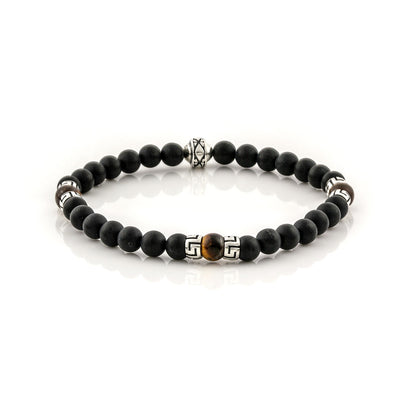 Βραχιόλι με Black Onyx και Jasper χάντρες και ασημένιο σχέδιο μαιάνδρου