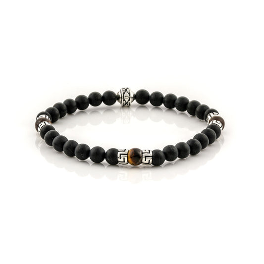 Βραχιόλι με Black Onyx και Jasper χάντρες και ασημένιο σχέδιο μαιάνδρου