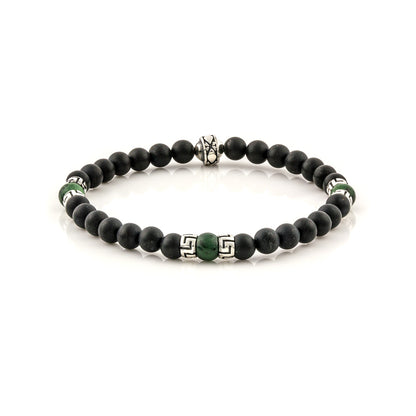 Βραχιόλι με Black Onyx και Hematite χάντρες και ασημένιο σχέδιο μαιάνδρου