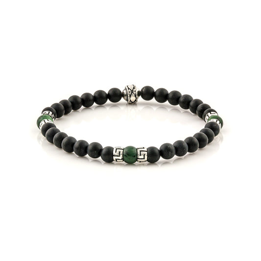 Βραχιόλι με Black Onyx και Hematite χάντρες και ασημένιο σχέδιο μαιάνδρου