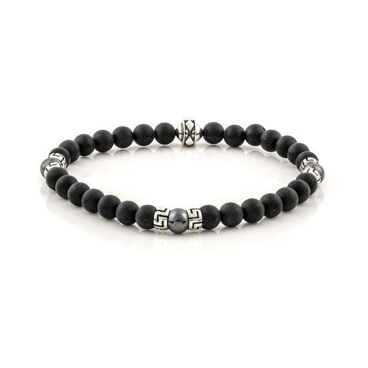 Βραχιόλι με Black Onyx χάντρες και ασημένιο σχέδιο μαιάνδρου