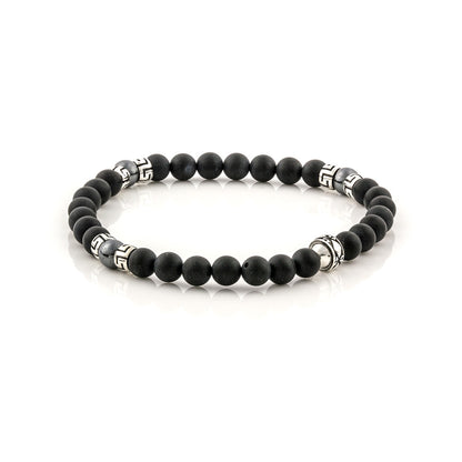 Βραχιόλι με Black Onyx χάντρες και ασημένιο σχέδιο μαιάνδρου
